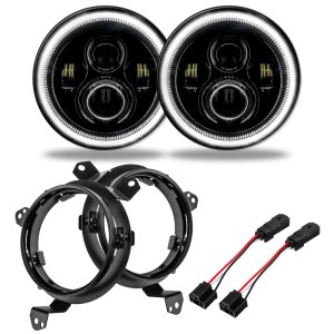 Jeep Gladiator Headlight Assemblies - ORACLE Lighting - 7in. High Powered LED with Pre-Installed ORACLE Halo Rings - White - `19-`27